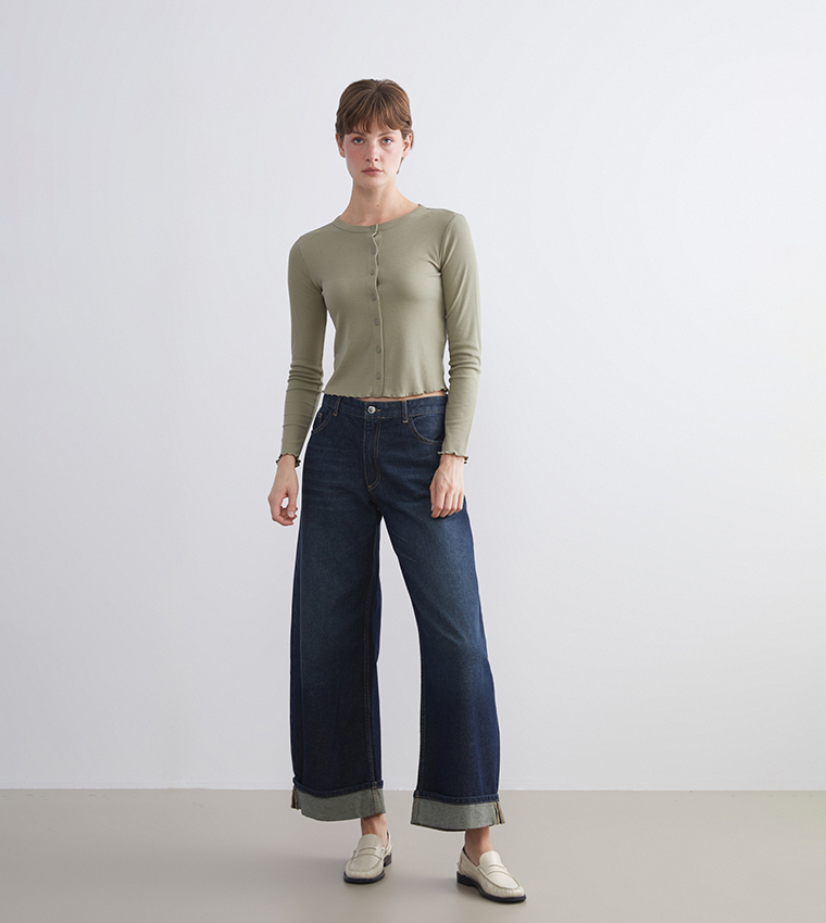 Ribbed Long Sleeves Crop Top