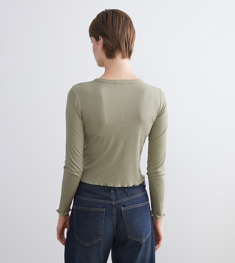 Ribbed Long Sleeves Crop Top