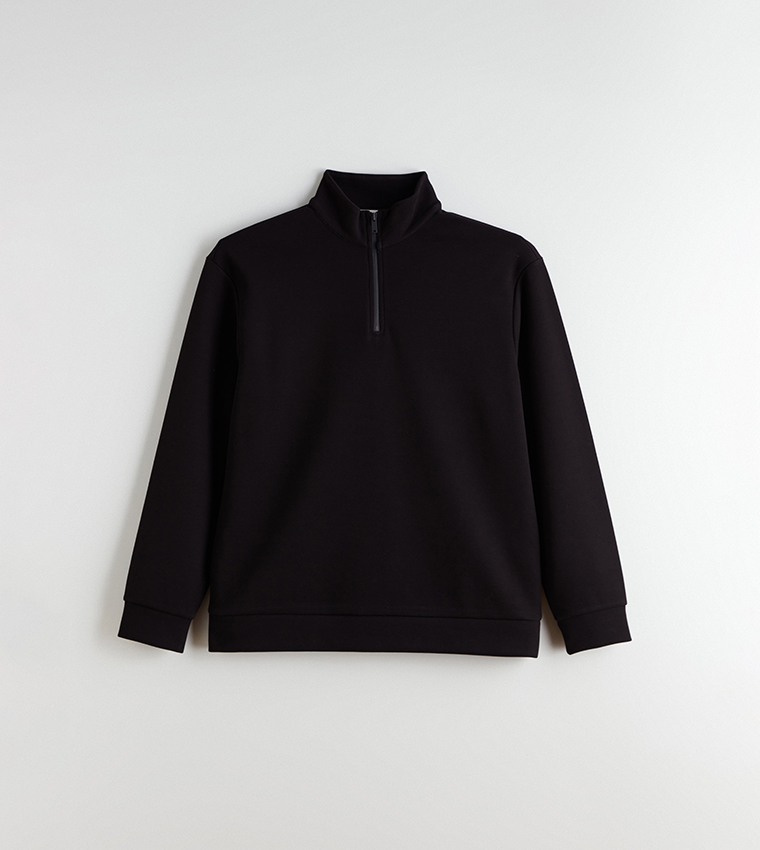 Solid Funnel Neck Thick Sweatshirt