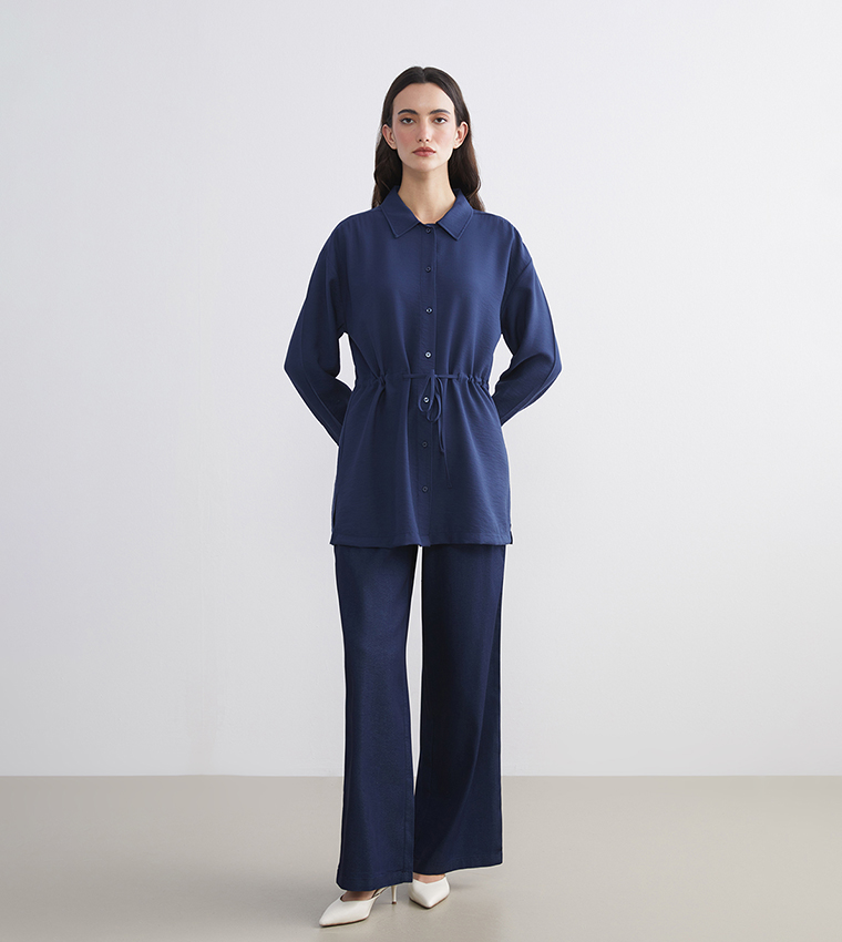 Solid Belted Oversized Shirt Tunic