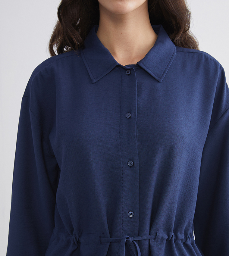 Solid Belted Oversized Shirt Tunic