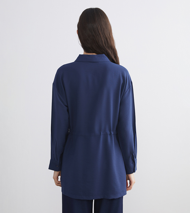 Solid Belted Oversized Shirt Tunic