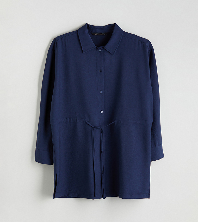 Solid Belted Oversized Shirt Tunic