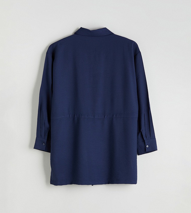 Solid Belted Oversized Shirt Tunic