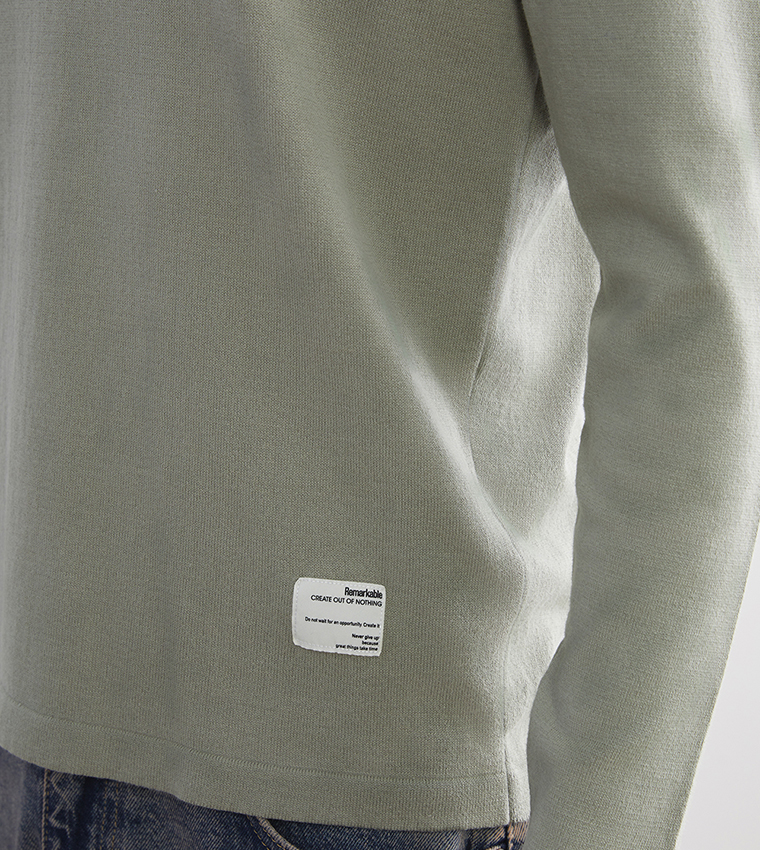 Label Detail Crew Neck Tricot Sweater