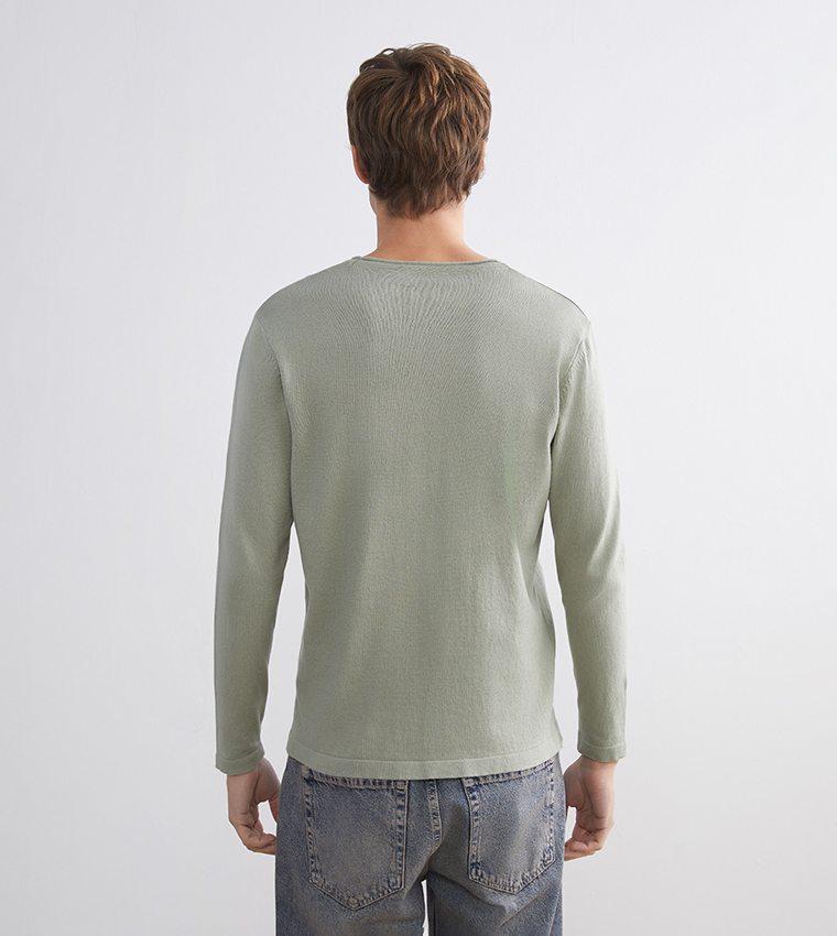 Label Detail Crew Neck Tricot Sweater