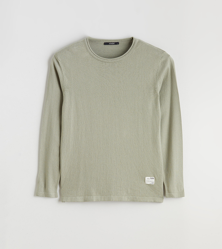 Label Detail Crew Neck Tricot Sweater