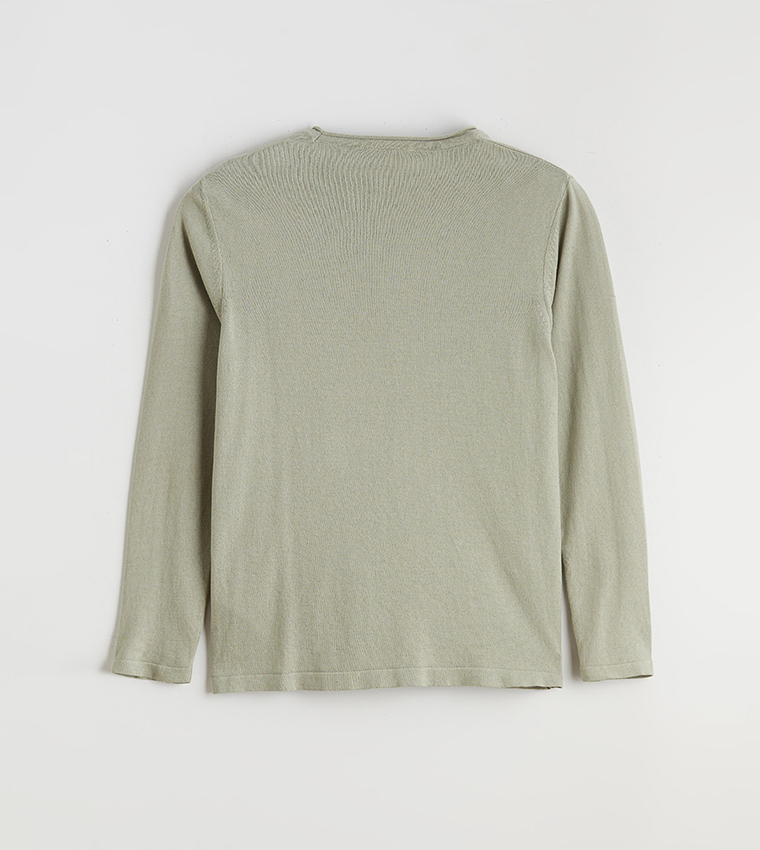 Label Detail Crew Neck Tricot Sweater