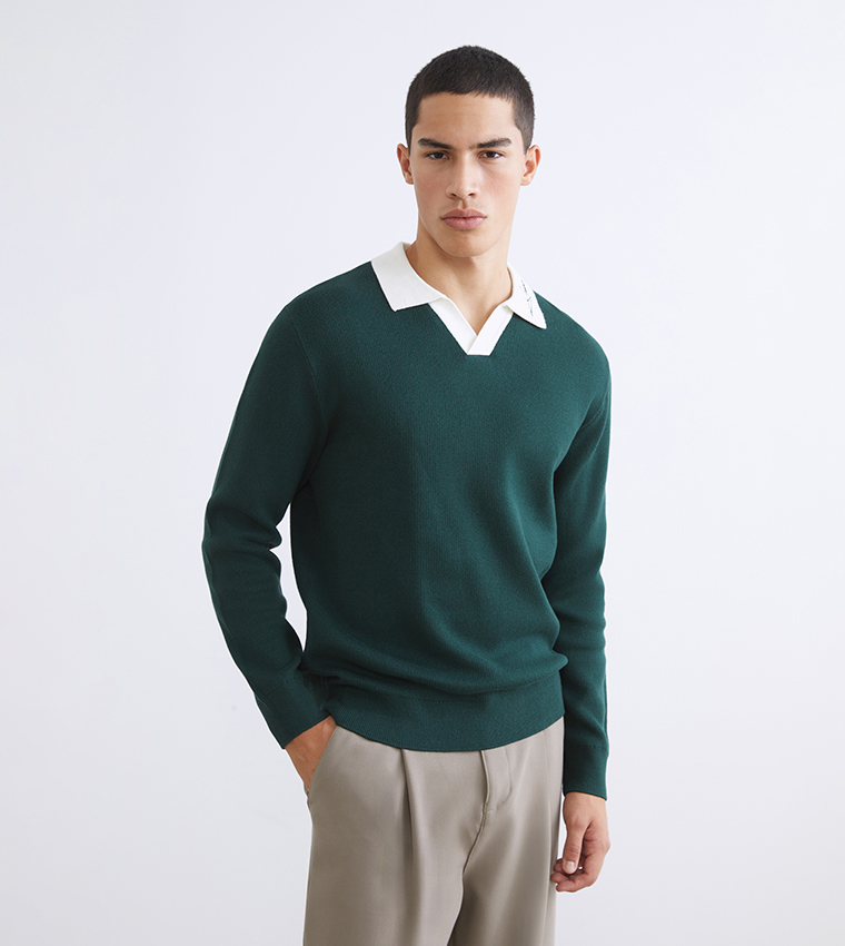 سويتير رجالي محبوك سادة بقبة