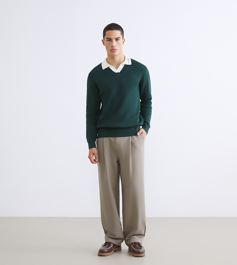 سويتير رجالي محبوك سادة بقبة