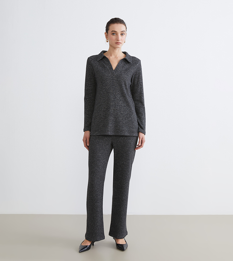 Shimmer Collared Long Sleeves Top