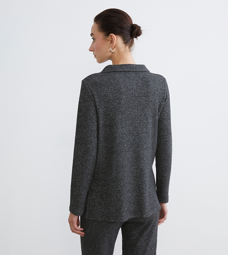 Shimmer Collared Long Sleeves Top