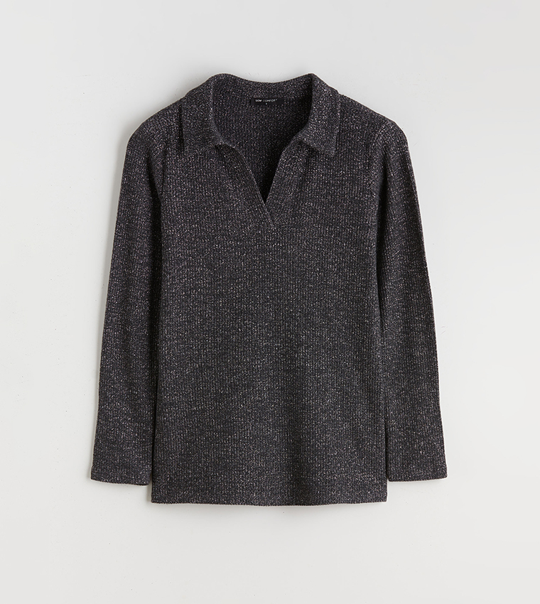 Shimmer Collared Long Sleeves Top