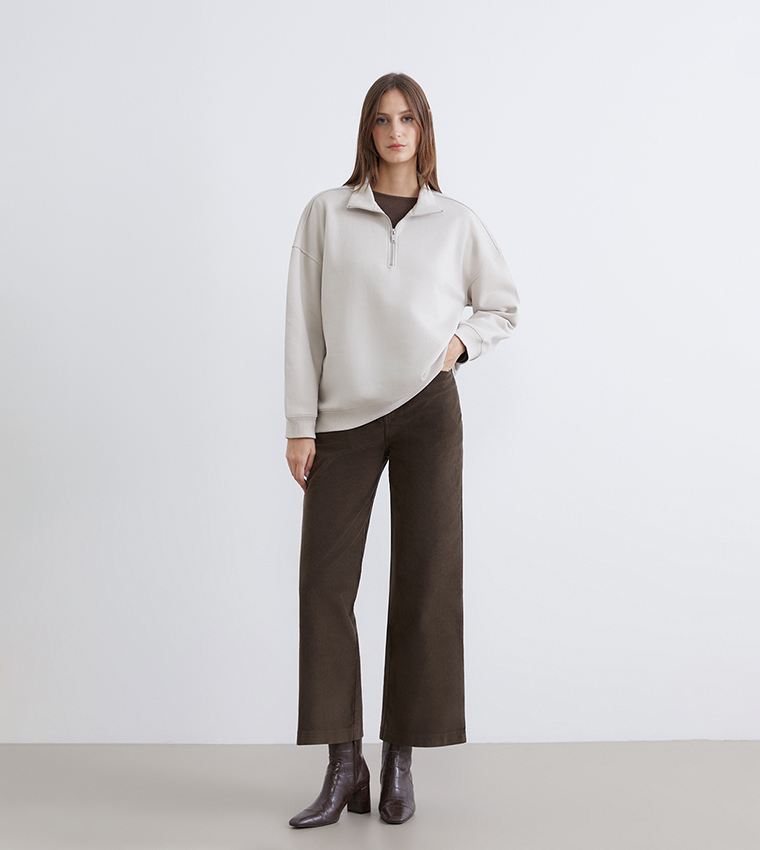 Solid High Neck Thick Oversized Sweatshirt