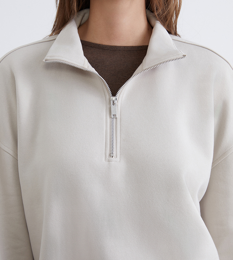 Solid High Neck Thick Oversized Sweatshirt