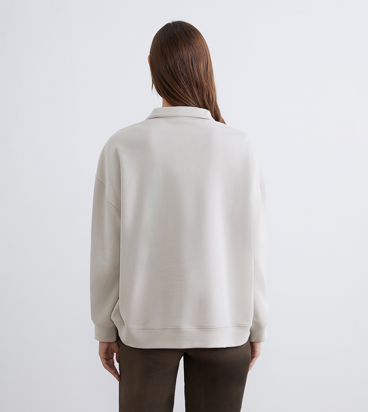 Solid High Neck Thick Oversized Sweatshirt