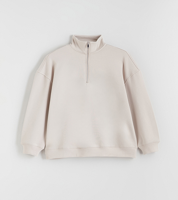 Solid High Neck Thick Oversized Sweatshirt
