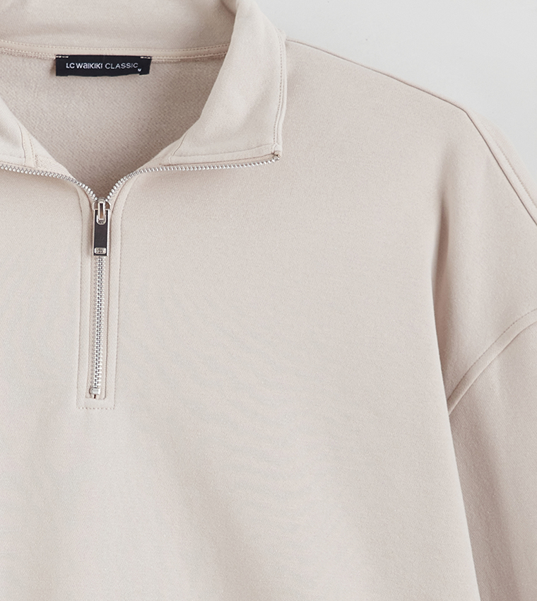 Solid High Neck Thick Oversized Sweatshirt