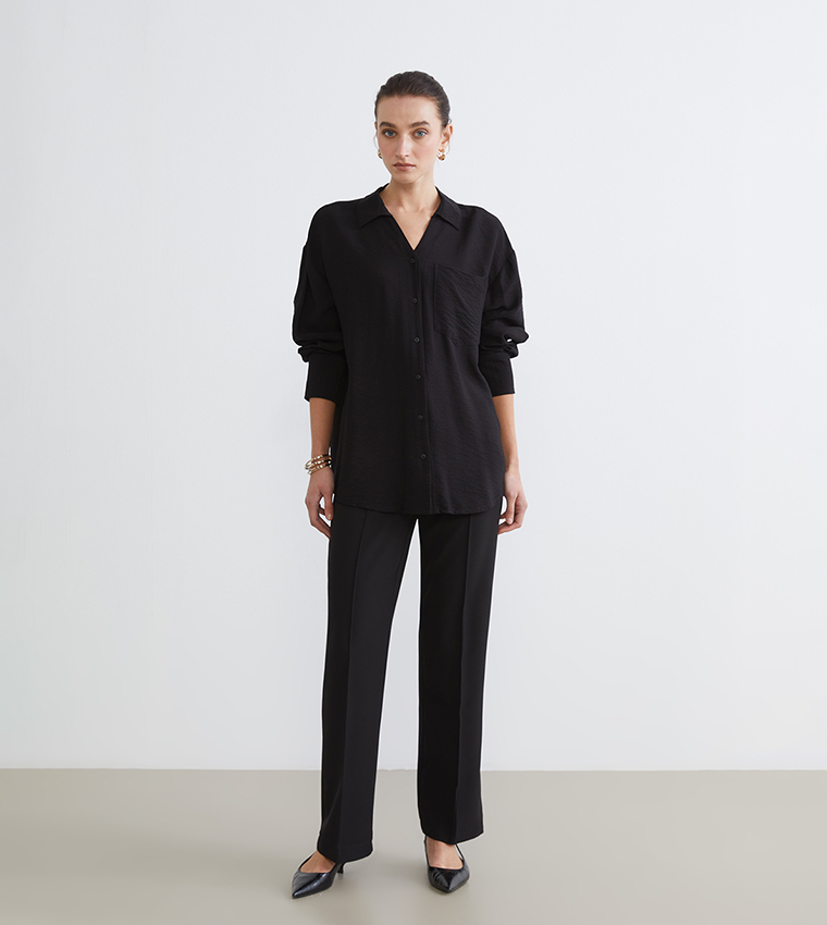 Solid Loose Fit Dobby Shirt