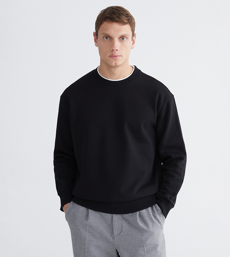 Solid Crew Neck Thick Sweatshirt