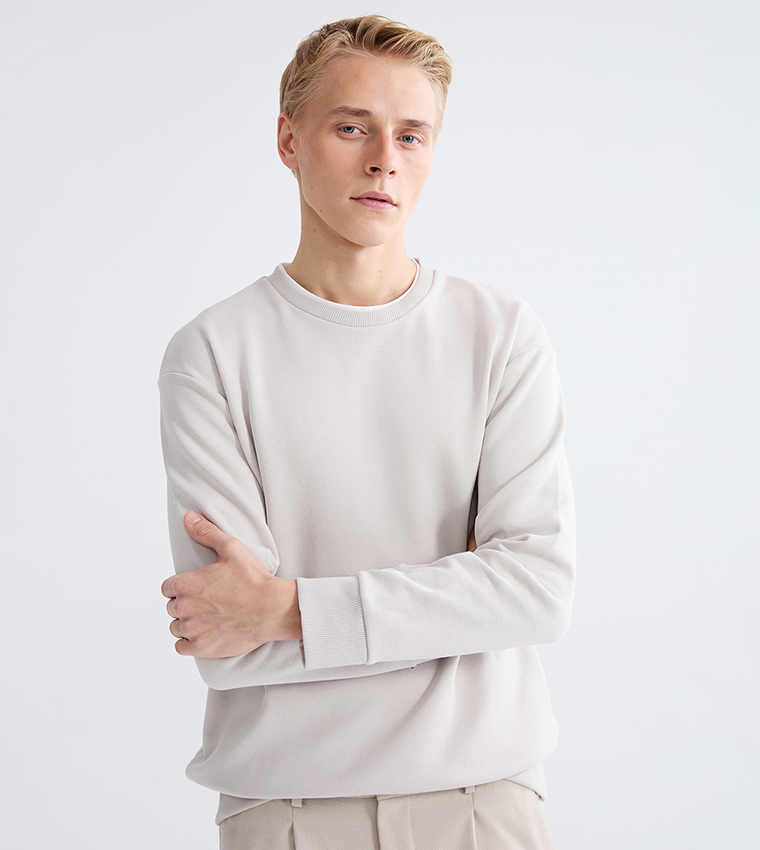 Solid Crew Neck Thick Sweatshirt