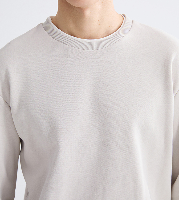 Solid Crew Neck Thick Sweatshirt