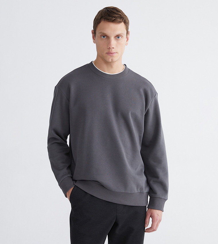 Solid Crew Neck Thick Sweatshirt
