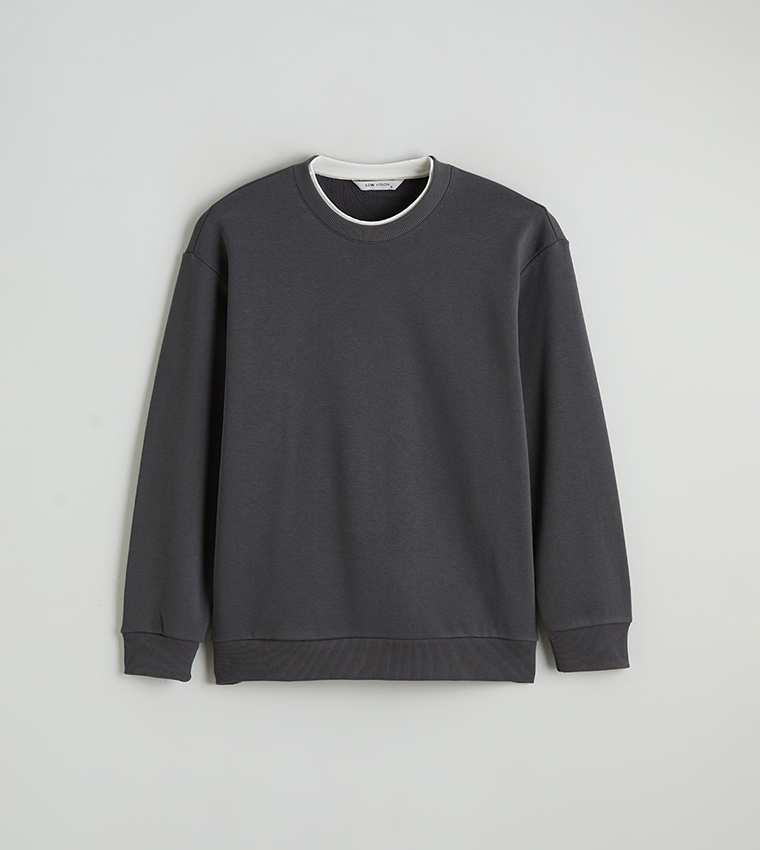 Solid Crew Neck Thick Sweatshirt