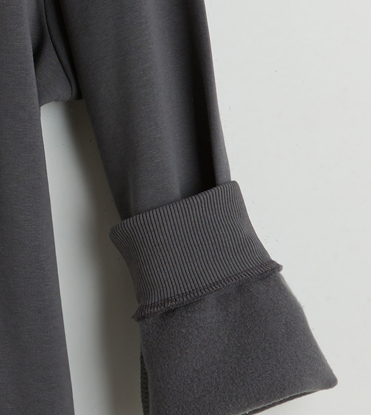 Solid Crew Neck Thick Sweatshirt