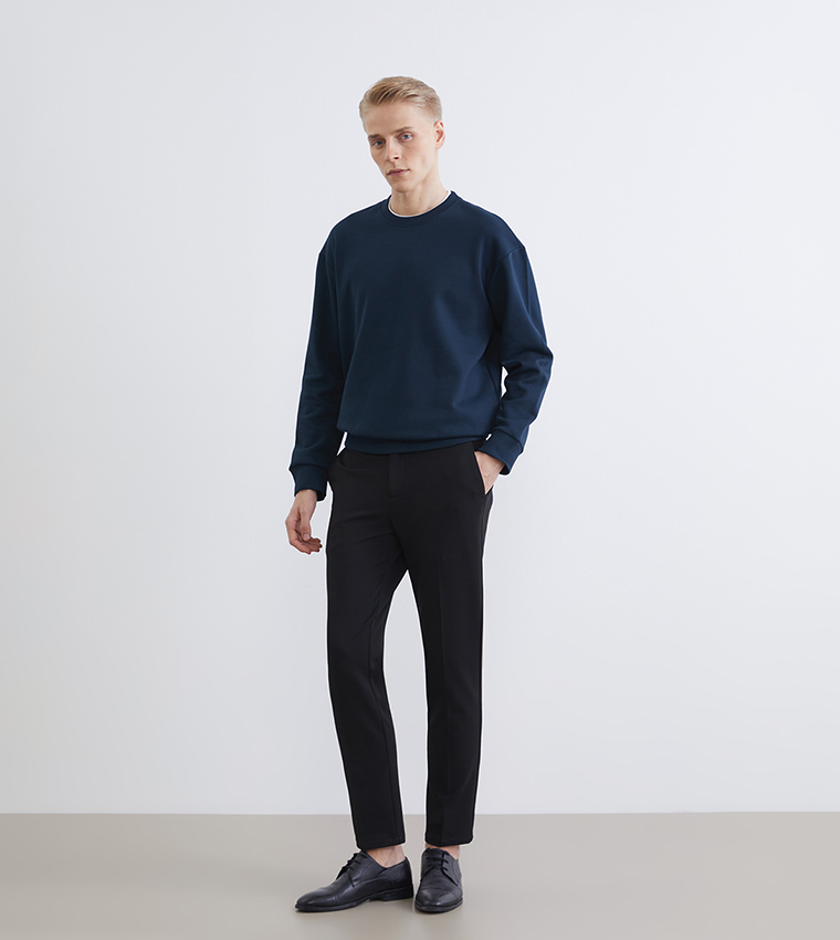 Solid Crew Neck Thick Sweatshirt