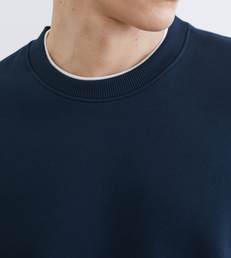 Solid Crew Neck Thick Sweatshirt