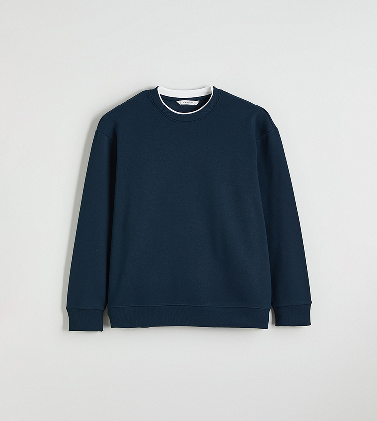 Solid Crew Neck Thick Sweatshirt