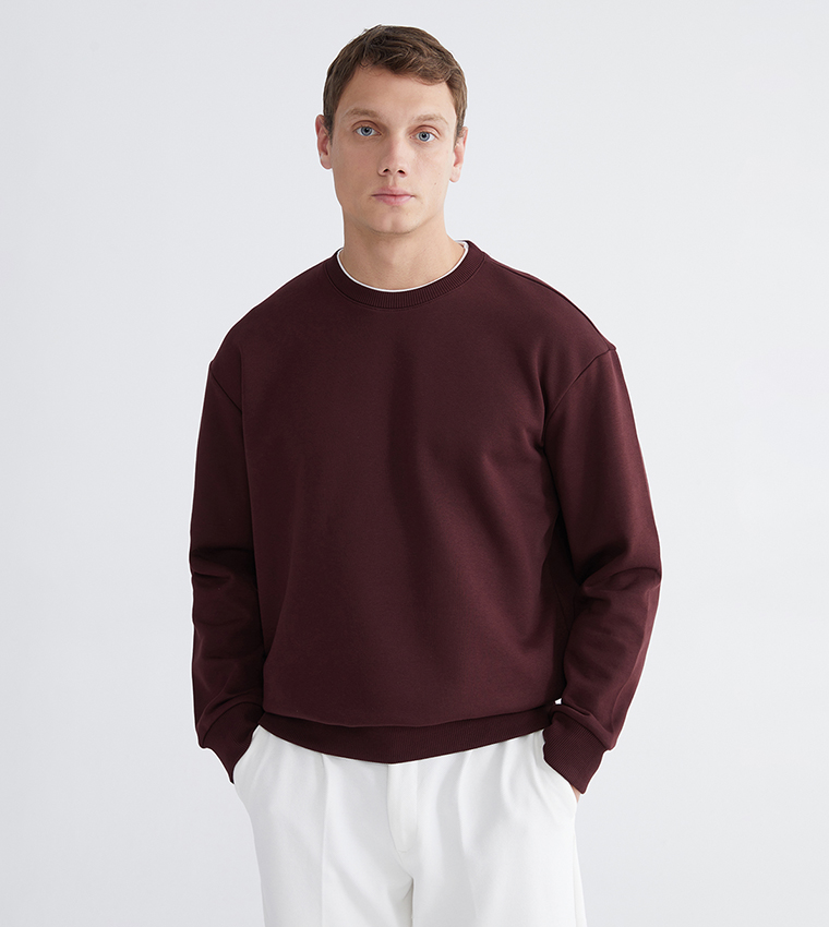 Solid Crew Neck Thick Sweatshirt