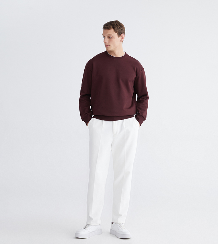 Solid Crew Neck Thick Sweatshirt