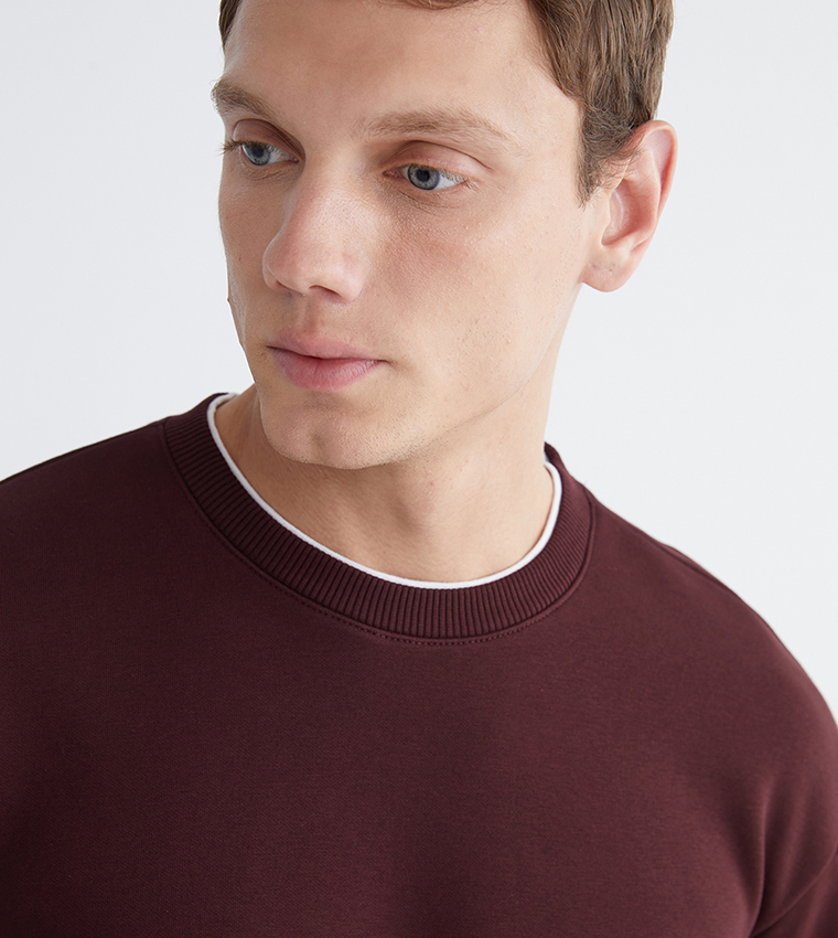 Solid Crew Neck Thick Sweatshirt