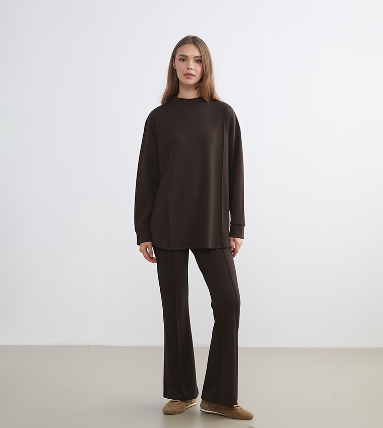 Solid High Neck Long Sleeves Jersey Tunic