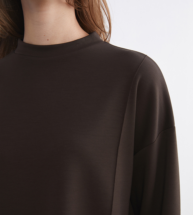 Solid High Neck Long Sleeves Jersey Tunic