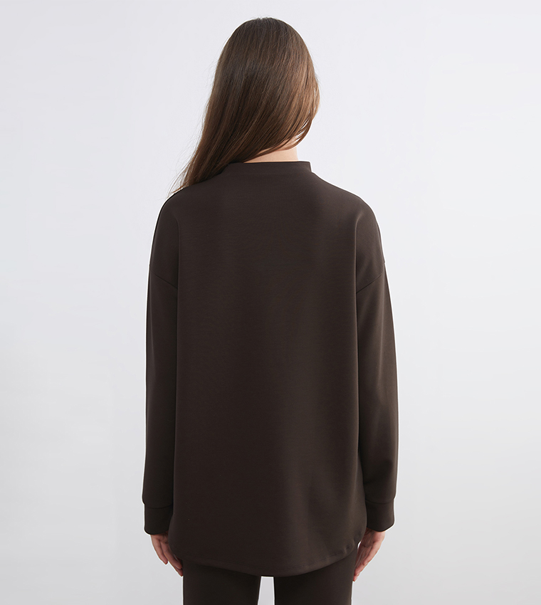 Solid High Neck Long Sleeves Jersey Tunic