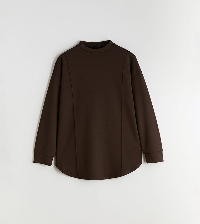 Solid High Neck Long Sleeves Jersey Tunic