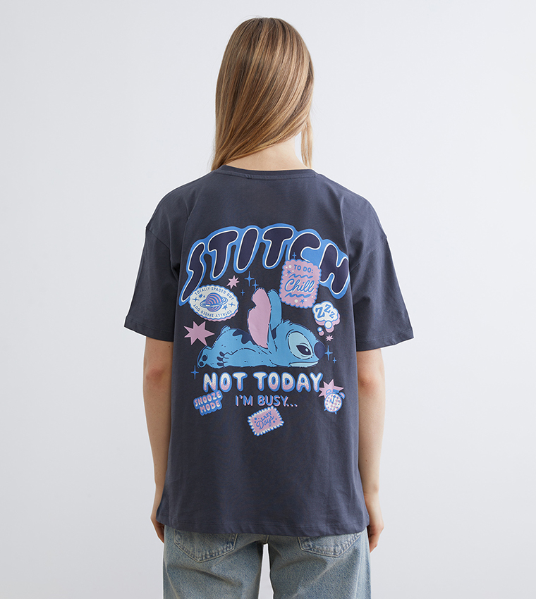 Stitch Printed Crew Neck Short Sleeves T-Shirt