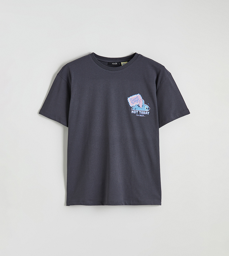 Stitch Printed Crew Neck Short Sleeves T-Shirt