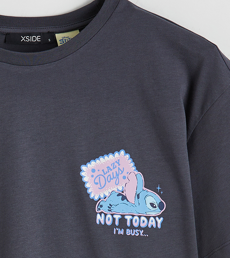 Stitch Printed Crew Neck Short Sleeves T-Shirt