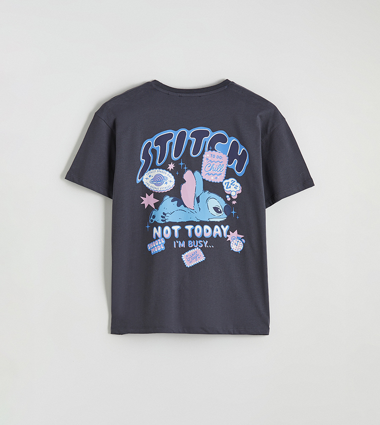 Stitch Printed Crew Neck Short Sleeves T-Shirt