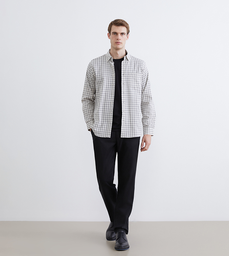 قميص رجالي كاجوال كاروهات كم طويل