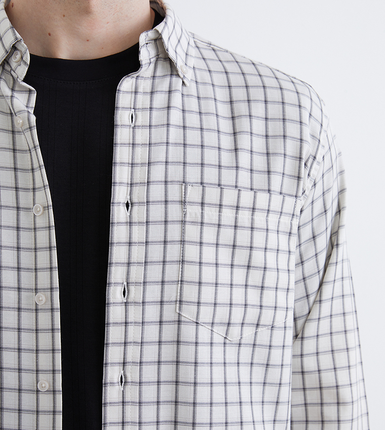 قميص رجالي كاجوال كاروهات كم طويل