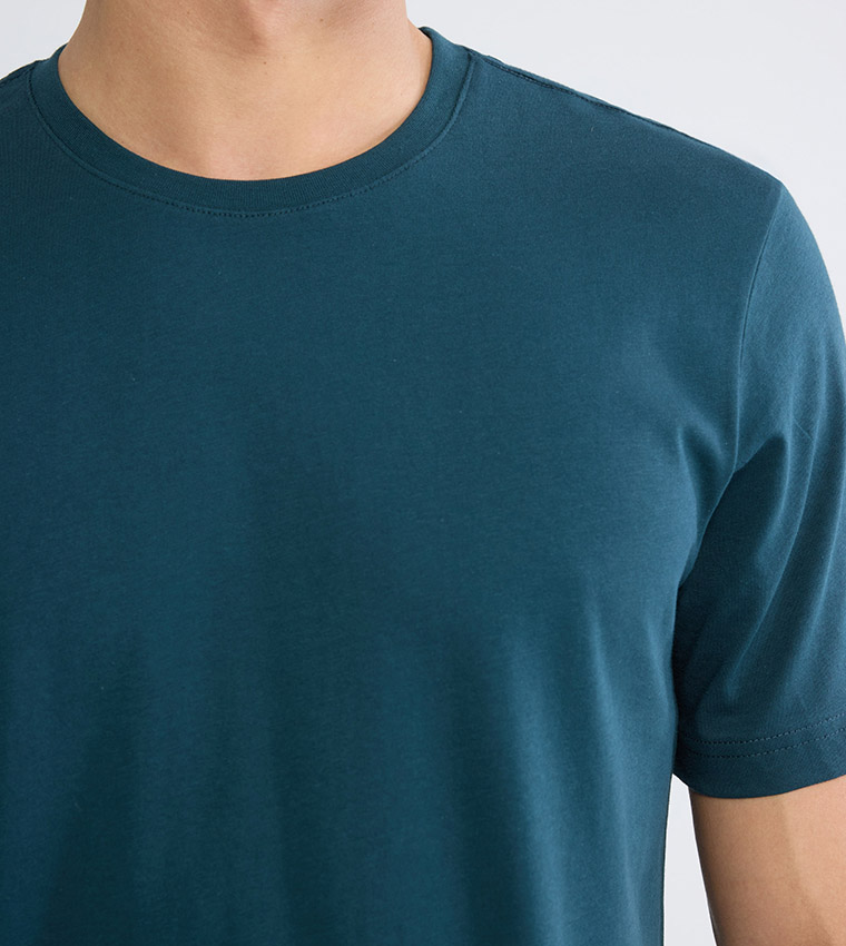 تيشيرت رجالي كاجوال سادة كم قصير 