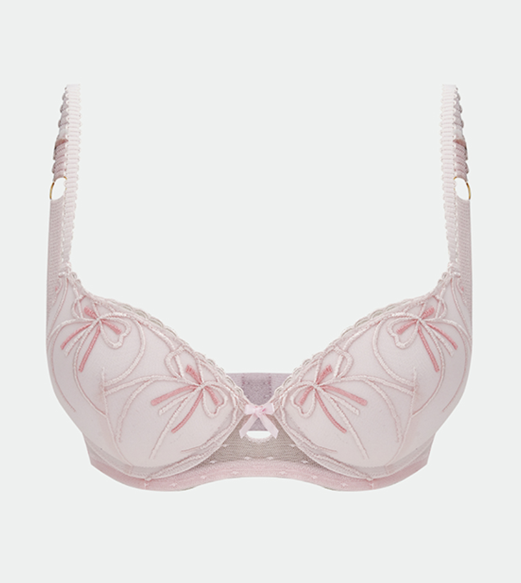 Embroidered Underwired Padded Balconette Bra