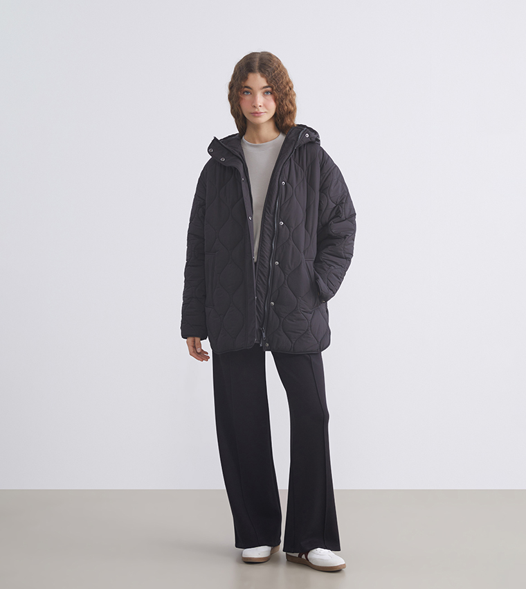 Quilted Long Sleeves Hooded Jacket