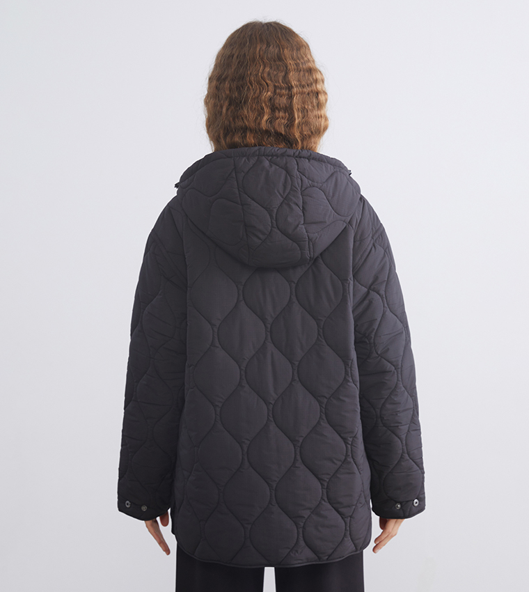Quilted Long Sleeves Hooded Jacket