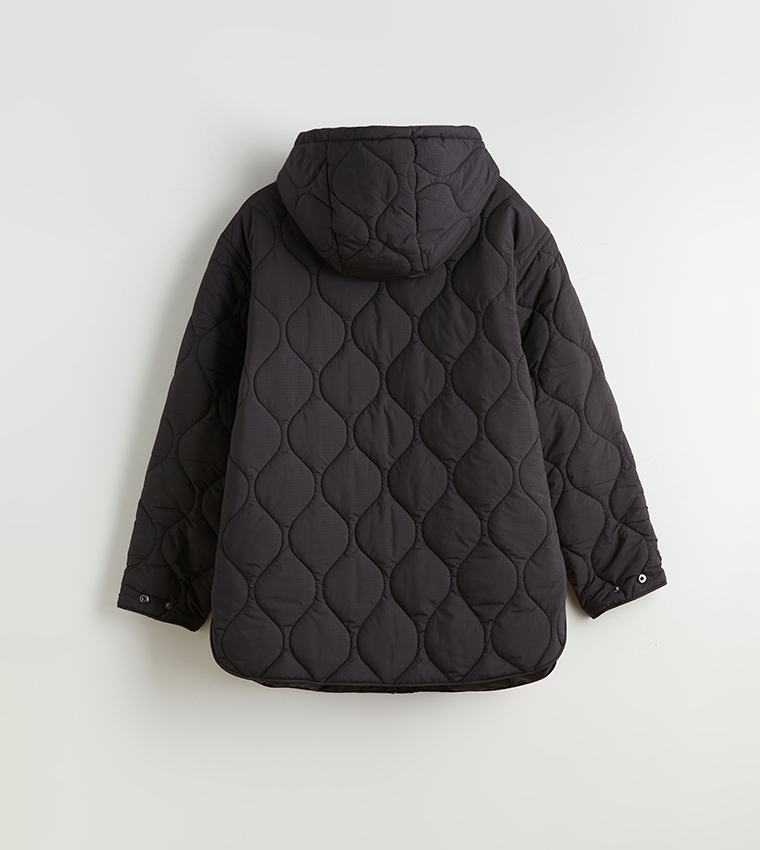Quilted Long Sleeves Hooded Jacket